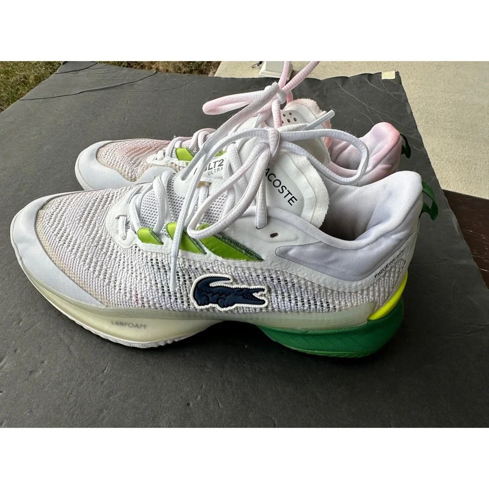 Lacoste Aglt23 Ultra White Green Pink Men's Tennis Shoes Sneakers Size 9 See Pic